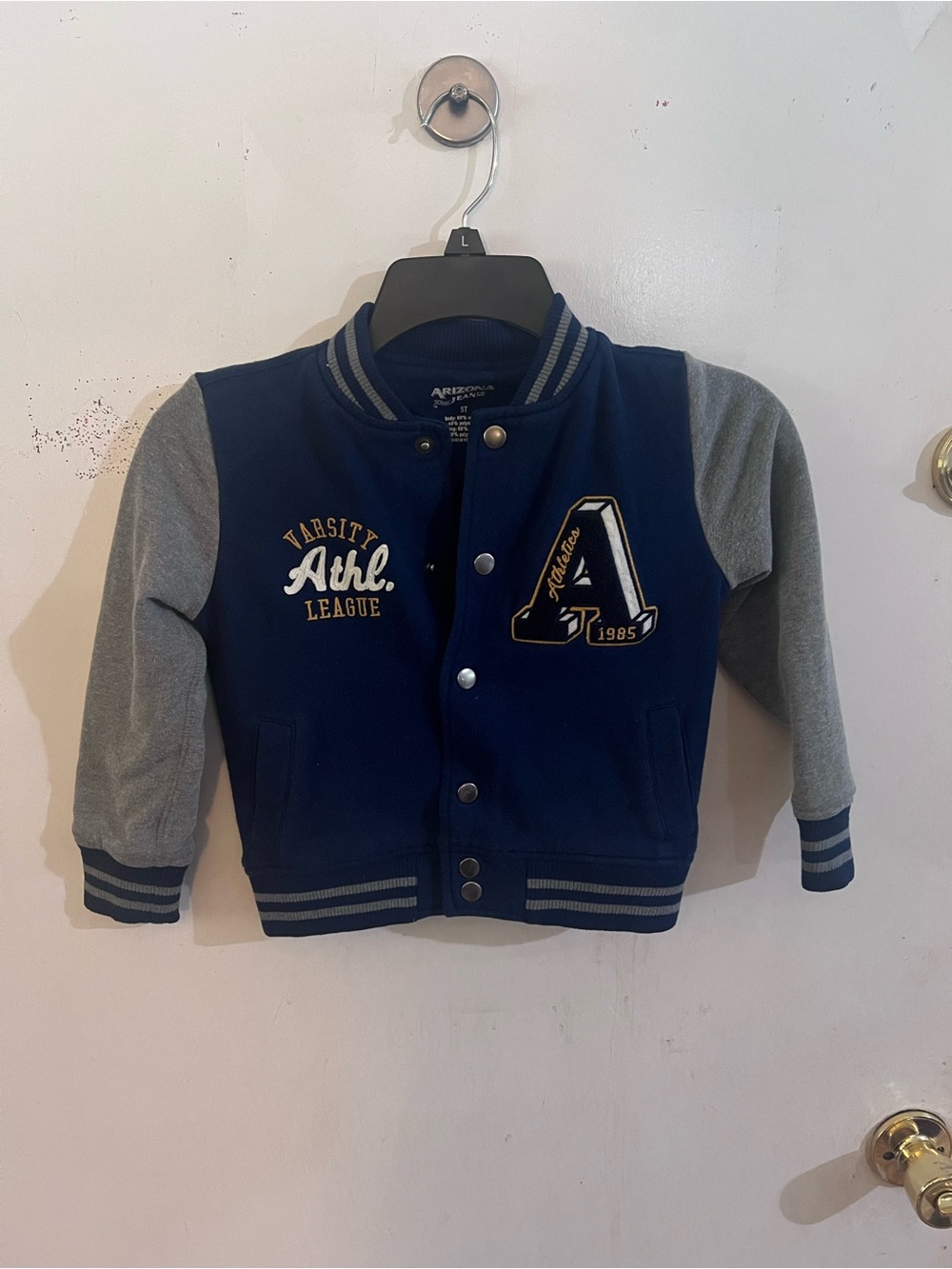 Arizona Jean Company Navy Blue and Gray Varsity Jacket